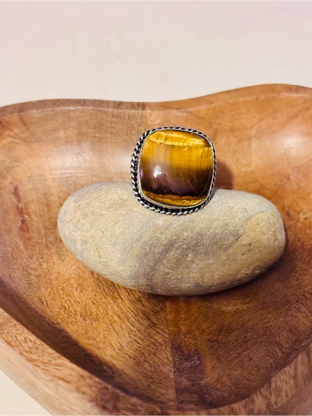 Tiger’s Eye Statement Sterling Silver Boho Golden Brown Gemstone Ring | Size 6